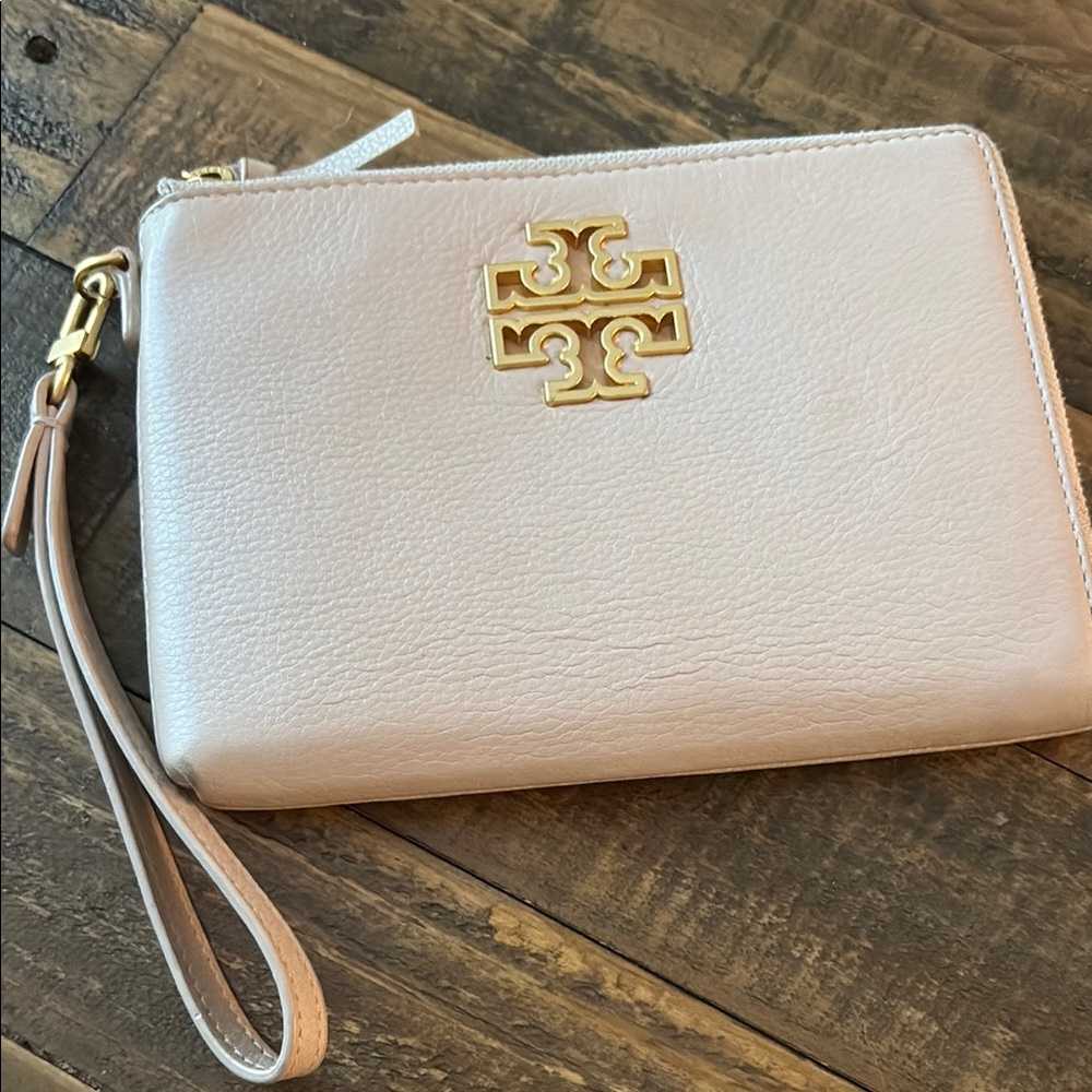 Tory Burch Light Pink Wristlet with Gold Logo